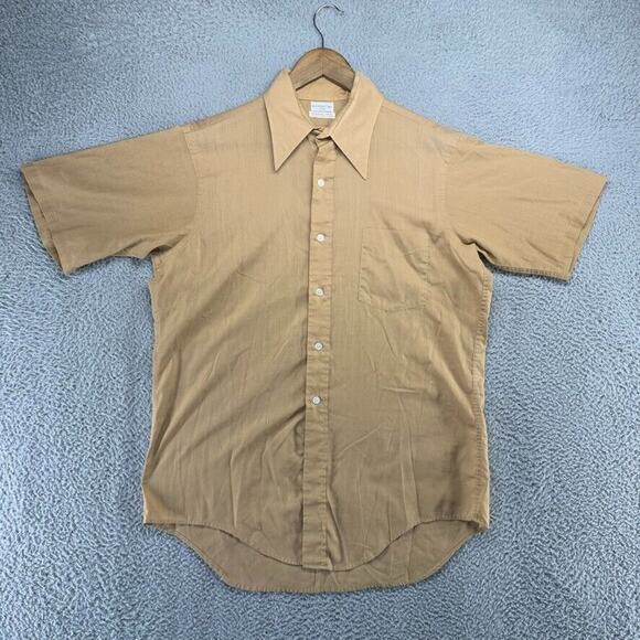 Vintage Enro Shirt Men's Large Brown Solid Point Permanent Press Rockabilly 60s - Picture 2 of 10